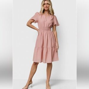Sold Out! Baltic Born Dita Short Dress in Blush Pink Tiered Dress L NWT
